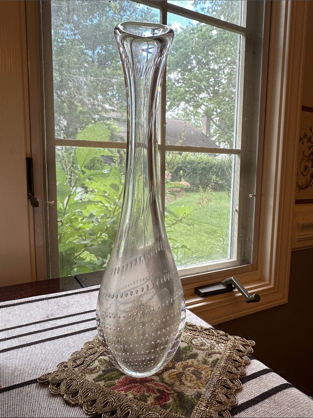 Signed Vicke Lindstrand Kosta Boda 1960s Swedish crystal open mouth vase